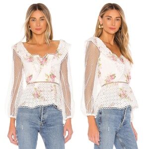 ELLIATT x REVOLVE | Romantic Floral Love Top Net Sleeve in White Multi | Size M
